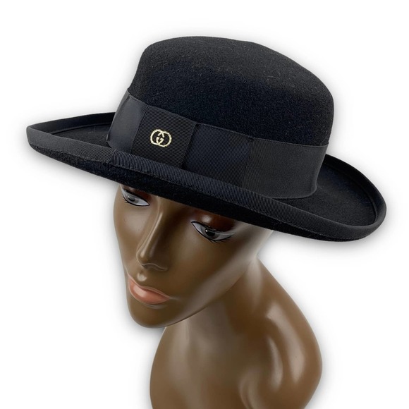 RARE 1970's GUCCI black wool felt bowler hat with classic GG logo - Picture 5 of 16